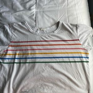 white t shirt with rainbow lines